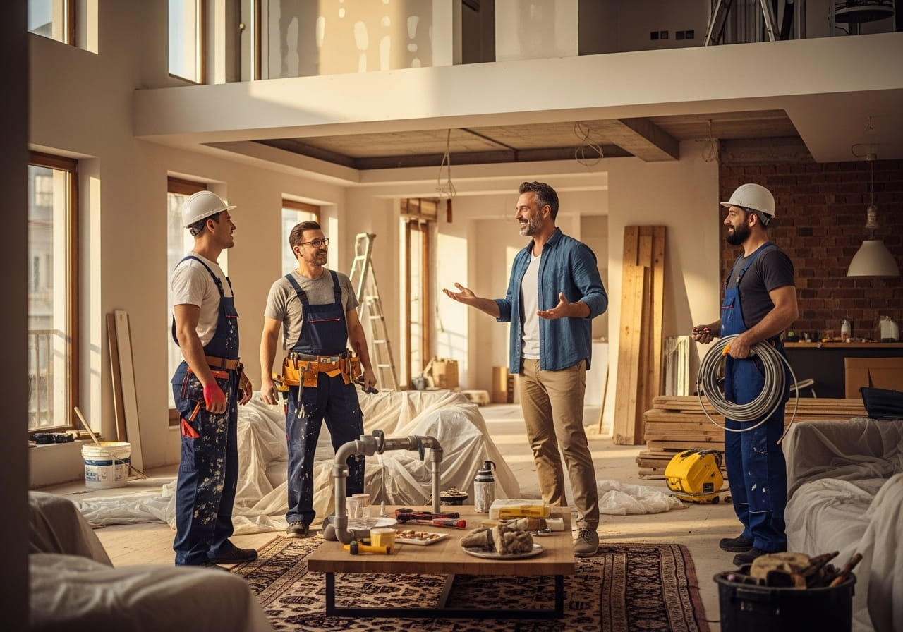 Tek sorumlu ile tüm ustaların yönetimi Birden fazla ustayı koordine eden tadilat sorumlusu, ev renovasyonu sırasında