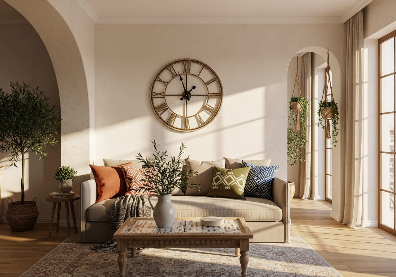 Zamanında teslim edilen yenilenmiş ev Büyük duvar saati ve tamamlanmış salon dekorasyonu
