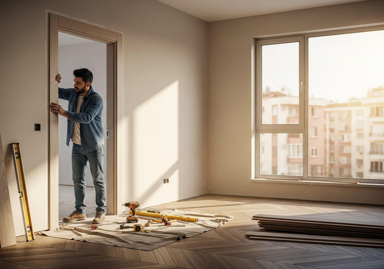 Kapı ve zemin montaj hizmeti Ahşap kapı montajı ve zemin döşemesi