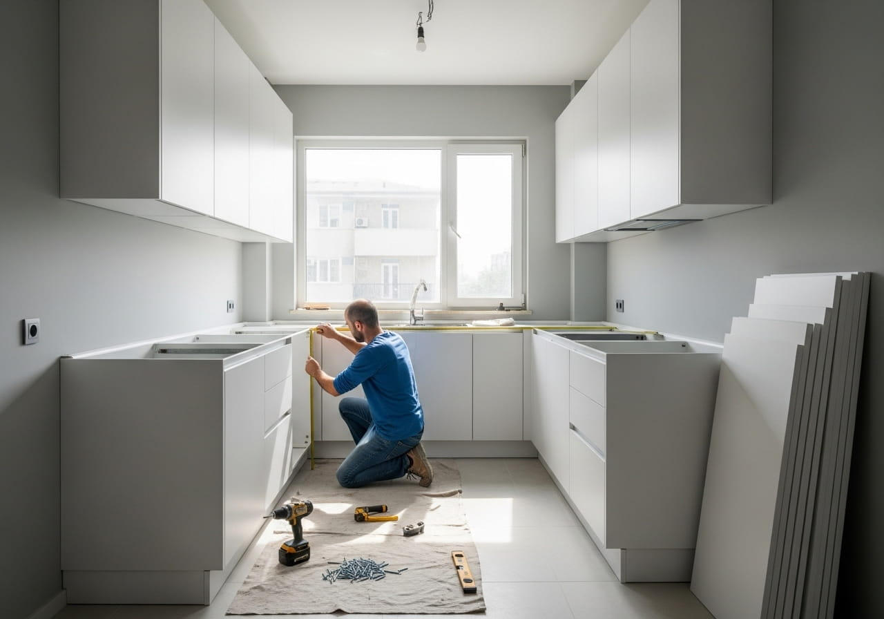 Mutfak yenileme ve dolap montajı Yeni mutfak dolapları ve tezgah montajı